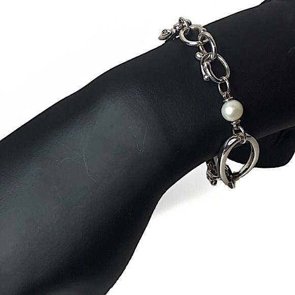 MICHAEL DAWKINS Sterling Silver Caviar Pearl Starry Night Link Toggle Bracelet - Picture 7 of 16